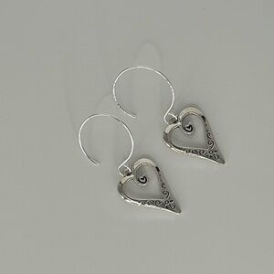 Silver Tone Heart Earrings with Sterling Silver Ear Wires